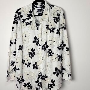 CHAPS WOMEN'S 100% COTTON NO IRON BUTTON DOWN COLLARED FLORAL SHIRT SIZE 2X